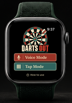 Darts Out on Apple Watch, showing its Voice Mode and Tap Mode home screen